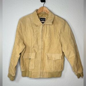 Junction West‎ Suede Zip‑Front Bomber Jacket L Tan Genuine Leather Vintage